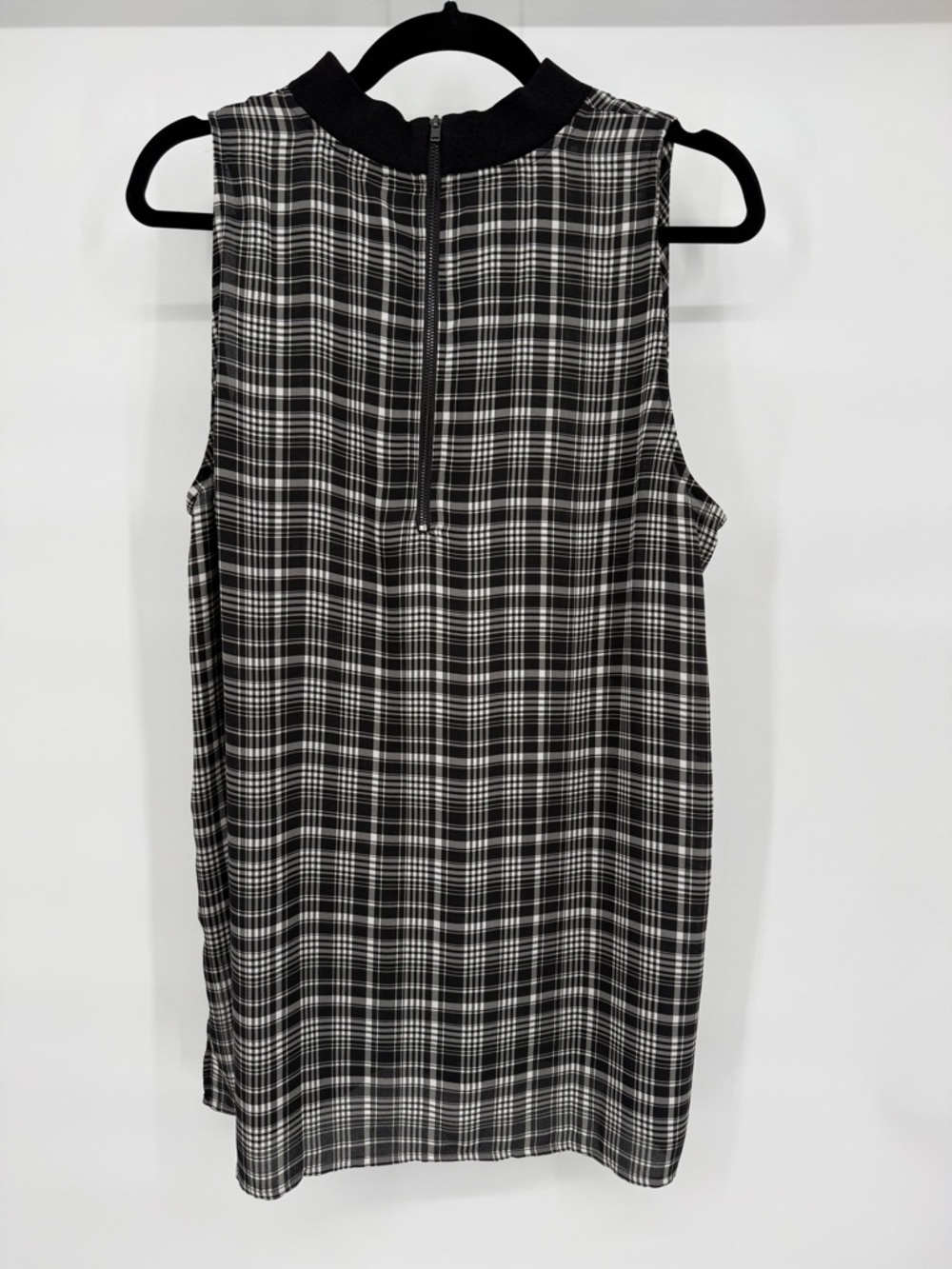 LOFT Plaid Sleeveless Blouse Mock Neck Zip Back Career Chic Preppy Chiffon Large - Picture 6 of 12